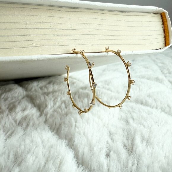 Adornmonde Moss Hoop Earrings_14K gold plated sterling silver, Clear crystal - Picture 4 of 13